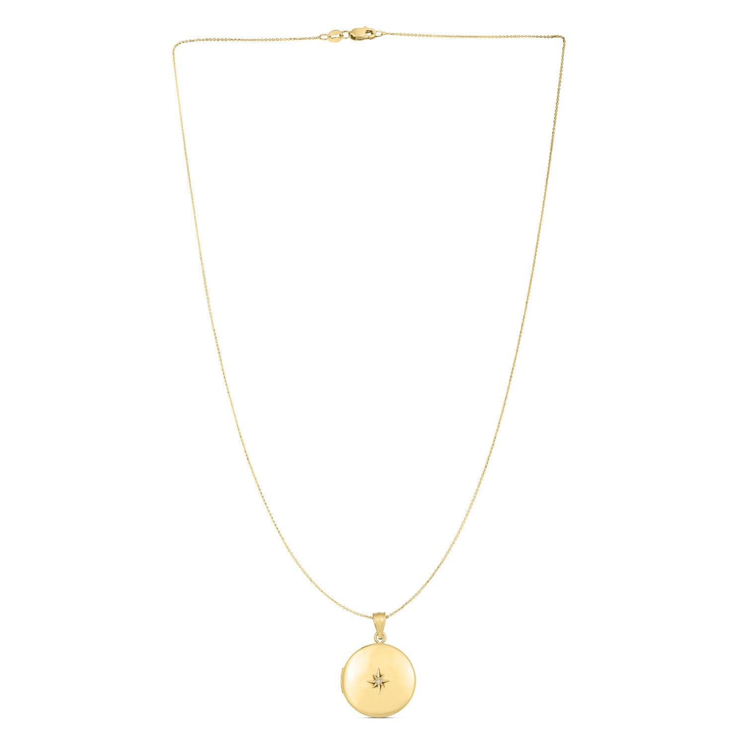 14k Yellow Gold Round North Star Locket Necklace in a sleek high-contrast midnight luxury editorial style